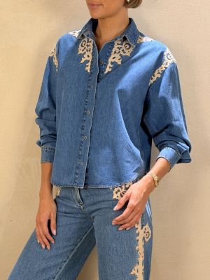 INDIGO TWILL EMBROIDERED BOXY CELESTE 5002