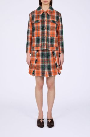 GRAPHIC WOOL CHECK DRAPY SKIRT MANDARIN ORANGE