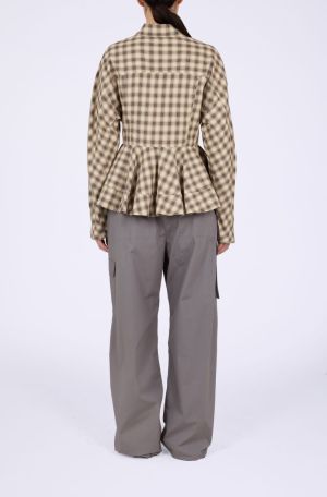LIGHT CHECK FLANNEL PEPLUM SHI OYSTER GRAY 873
