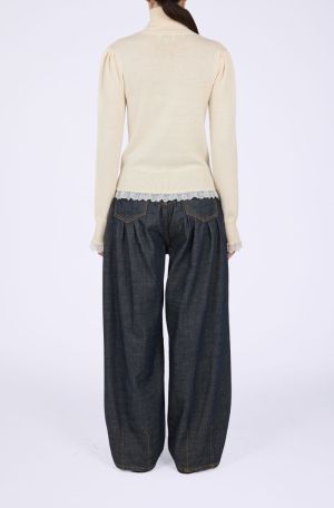 MERINO TURTLENECK LACE DETAILS EGRET