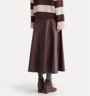 ECO LEATHER MIDI SKIRT BORDEAUX 2504