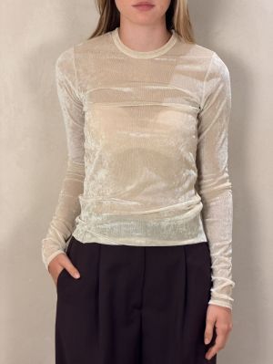 FLOCKED STRETCH TULLE T-SHIRT PLATINO 0007